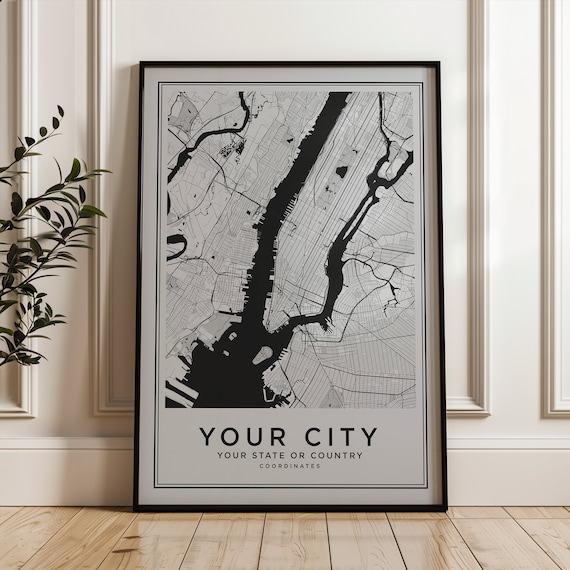 Personalized City Map Black Custom Street Poster Coordinates Gift