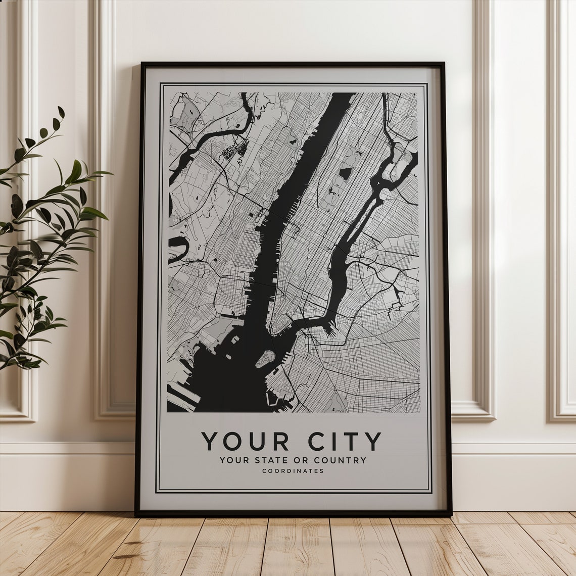 Personalized City Map Black Custom Street Poster Coordinates Gift