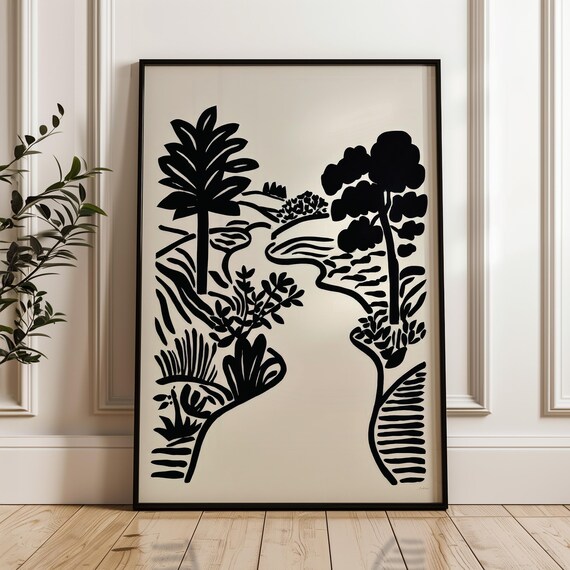 Minimalist Scenic Poster Black And Beige Print Modern Organic Wall Art Scandinavian Home