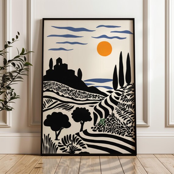 Minimalist Scenic Poster Black And Beige Print Modern Organic Wall Art Scandinavian Home