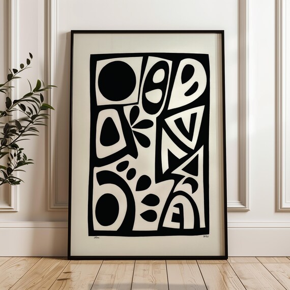 Minimalist Abstract Poster Black And Beige Print Modern Organic Wall Art Scandinavian Home