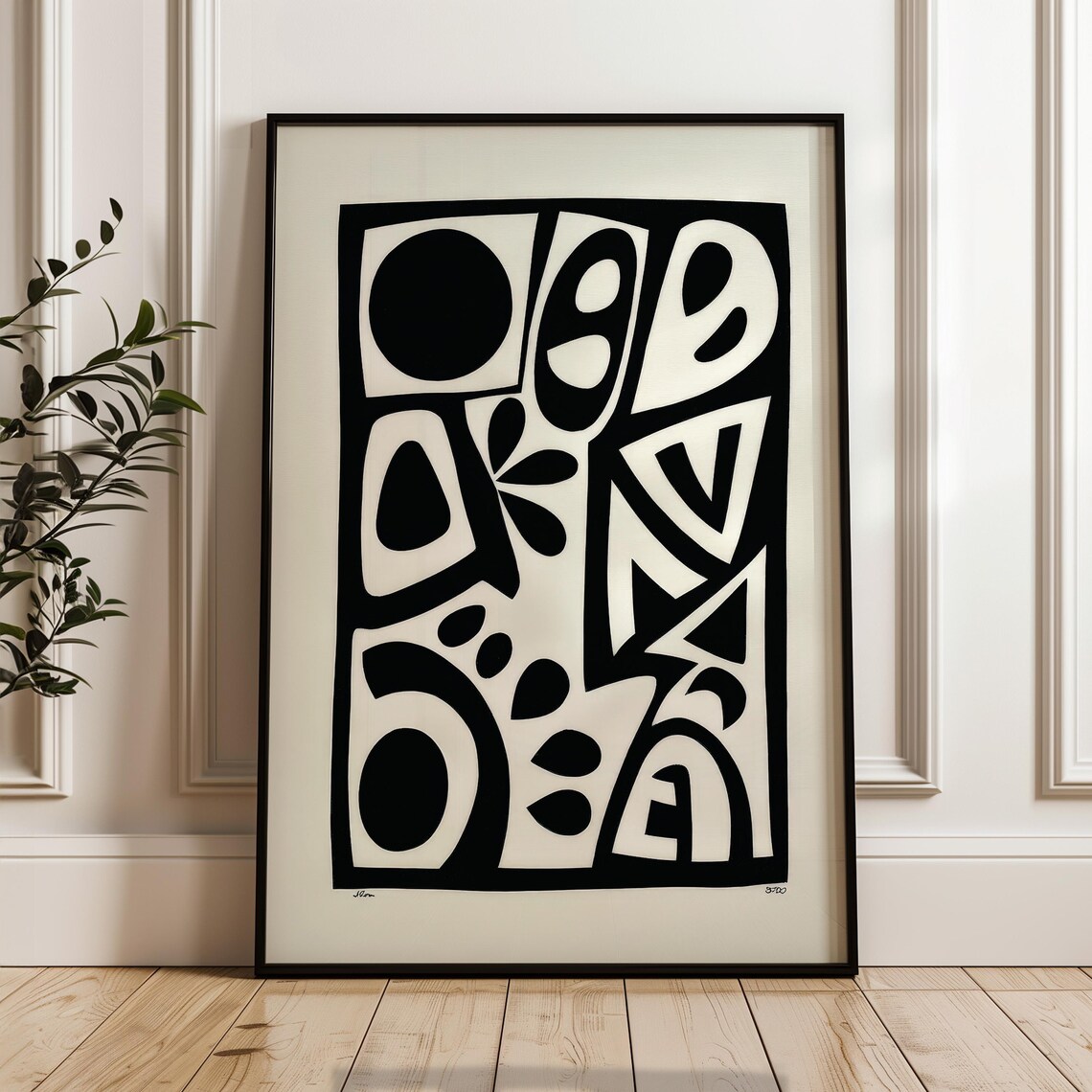 Bold Black White Abstract Organic Shapes Modern Graphic Art Poster