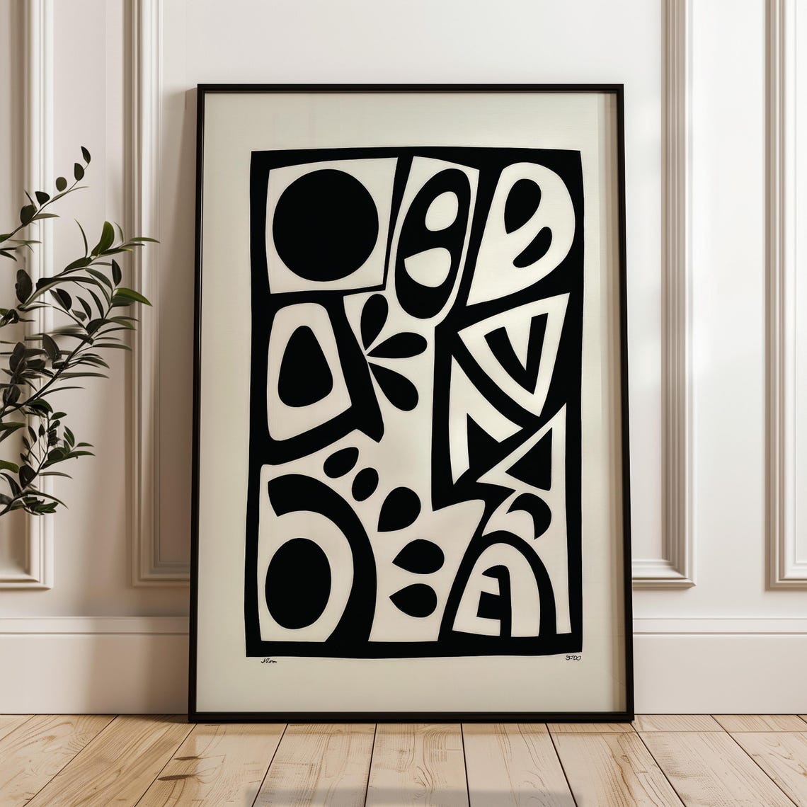 Minimalist Abstract Poster Black And Beige Print Modern Organic Wall Art Scandinavian Home