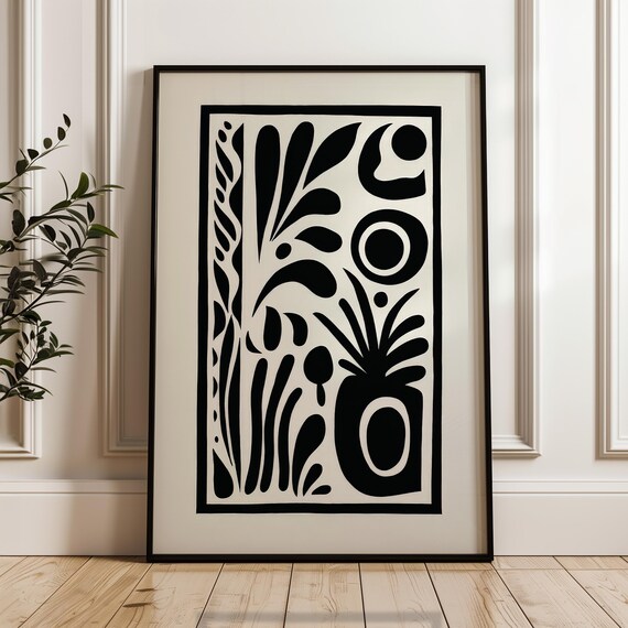 Minimalist Abstract Poster Black And Beige Print Modern Organic Wall Art Scandinavian Home
