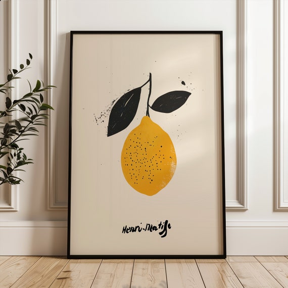 Lemon Poster Boho Wall Art Yellow Print Fruits Henri Matisse Illustration Beige Gallery Kitchen