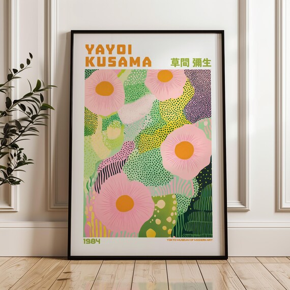 Yayoi Kusama 1984 Pink Bloom Green Garden Tokyo Museum Exhibition Poster