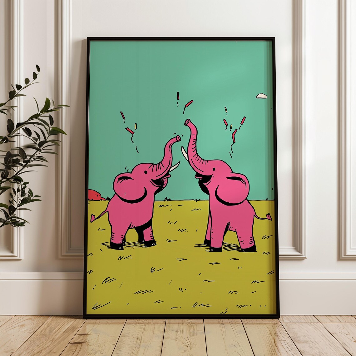 Pink Elephant Funny Nursery Decor Art Print