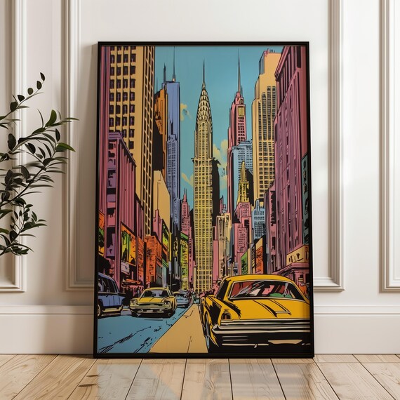 Vibrant Cityscape Poster Comic Book Style Indie Print