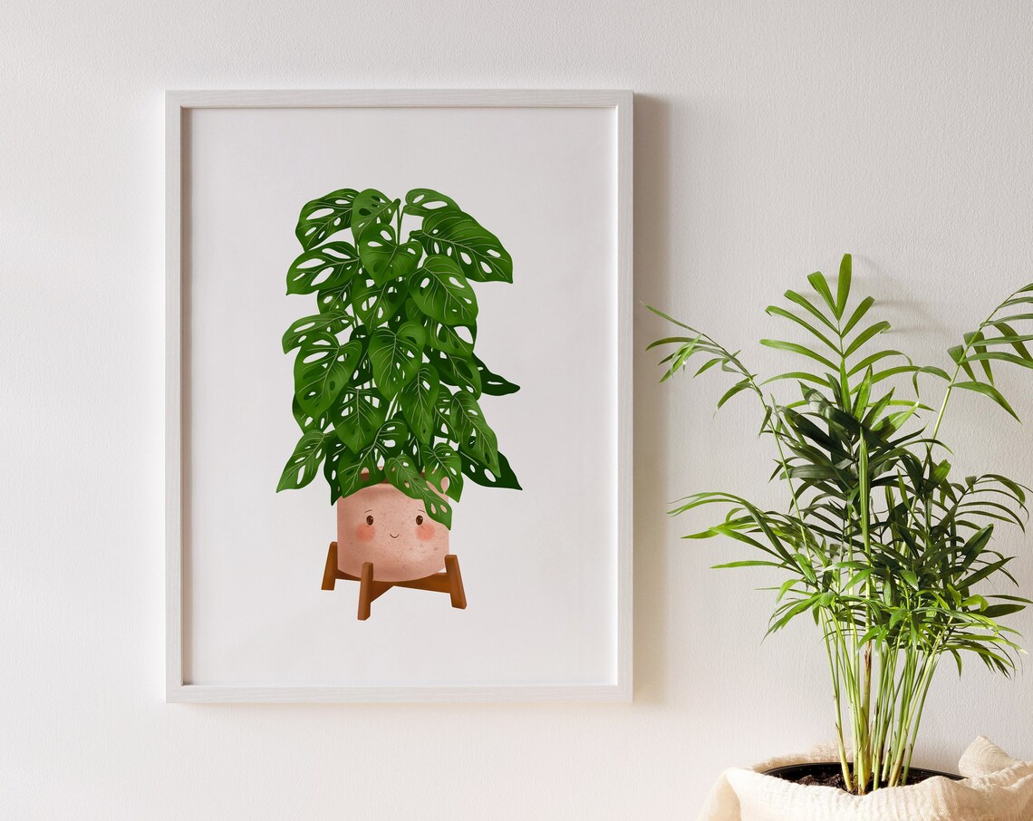 Cute Smiling Monstera Adansonii in a Pink Pot Botanical Poster - Image 2