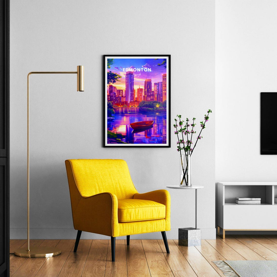 Edmonton Canada Purple Dusk Skyline River Reflection Travel Poster - Image 3