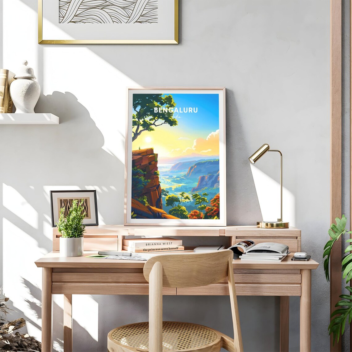 Bengaluru India Mountain Cliff Sunset Valley Overlook Travel Poster - Image 4