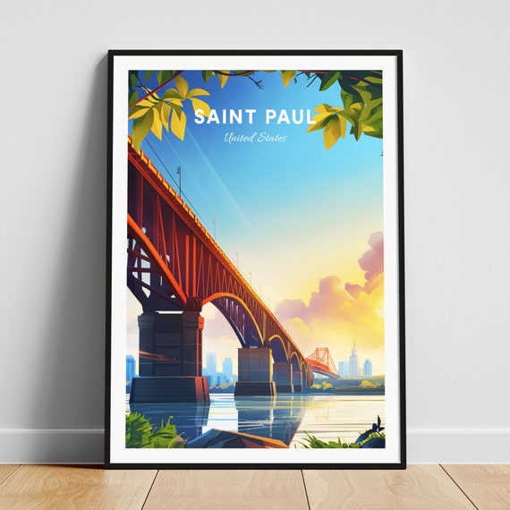 Saint Paul Travel Print Us Wall Art High Bridge Minnesota Poster Personalized Gift Wedding Gift Custom Text