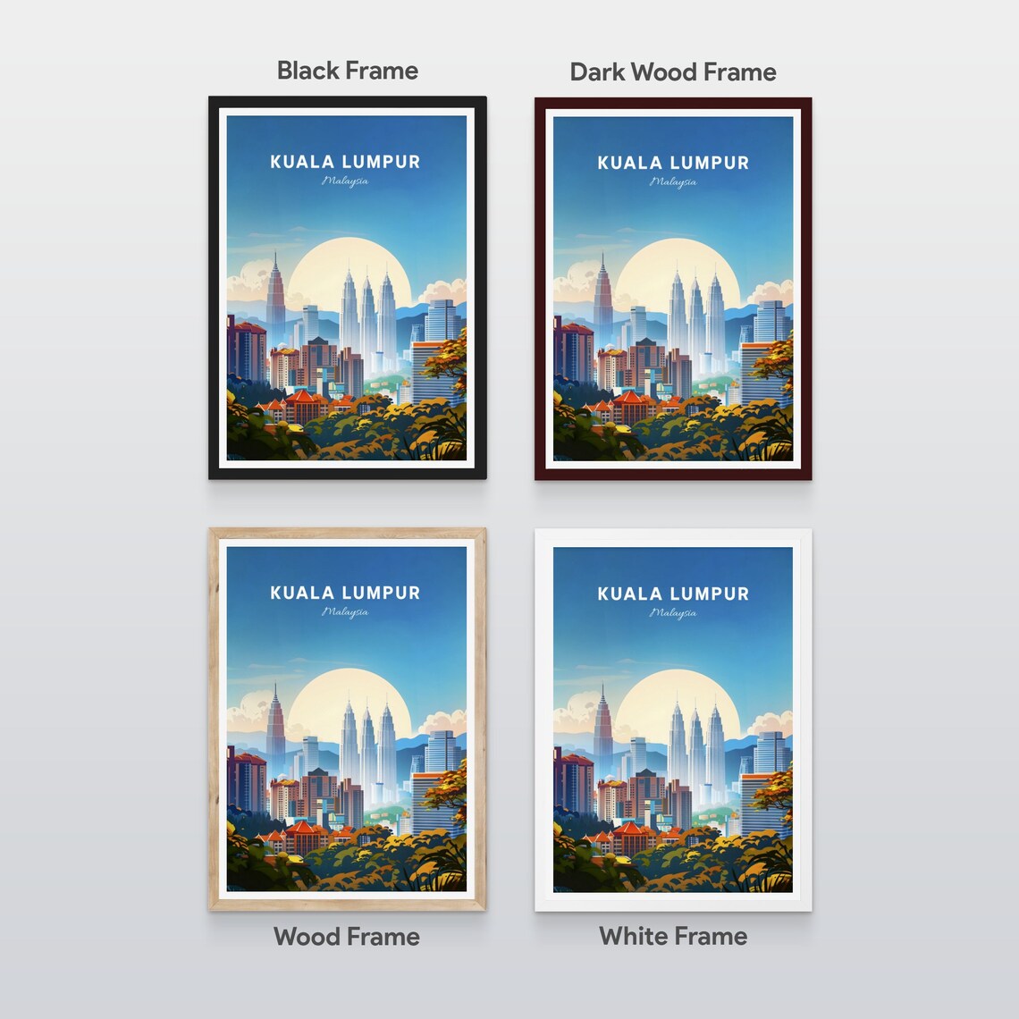 Kuala Lumpur Daytime Skyline Petronas Towers Big Sun Travel Poster - Image 2