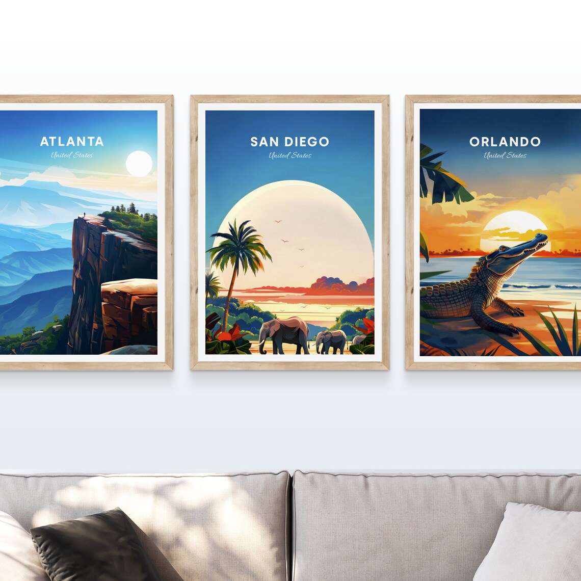 San Diego California Big Sun Elephants Sunset Safari Travel Poster - Image 4