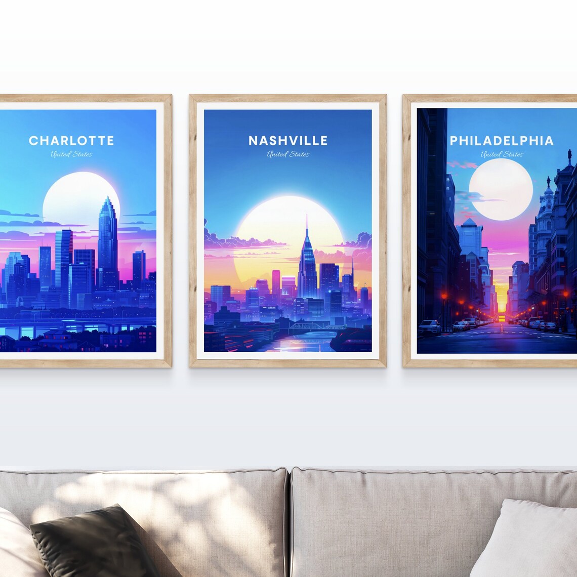 Nashville Tennessee Skyline River Bridge Sunset Travel Art Poster - Image 4