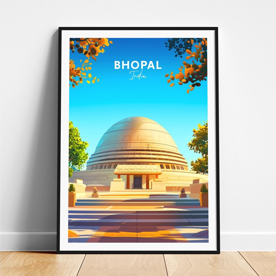 Bhopal Modern Domed Building Steps Garden India Travel Poster