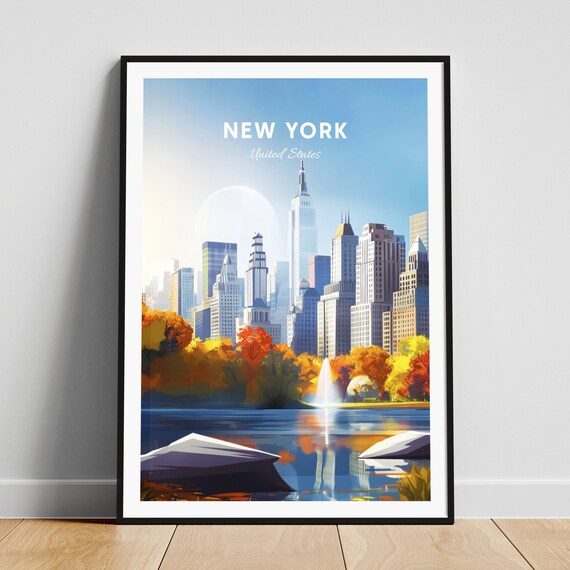 New York Manhattan Skyline from the Central Park Lake in Autumn Poster