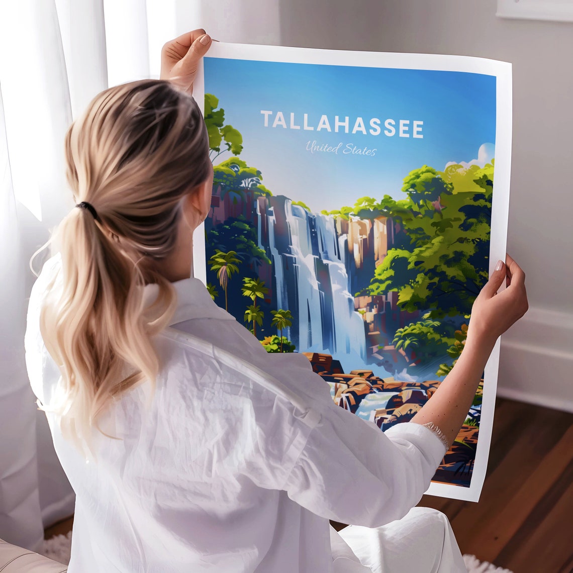 Tallahassee Florida Tall Misty Waterfall Cliff Lush Jungle Poster - Image 3