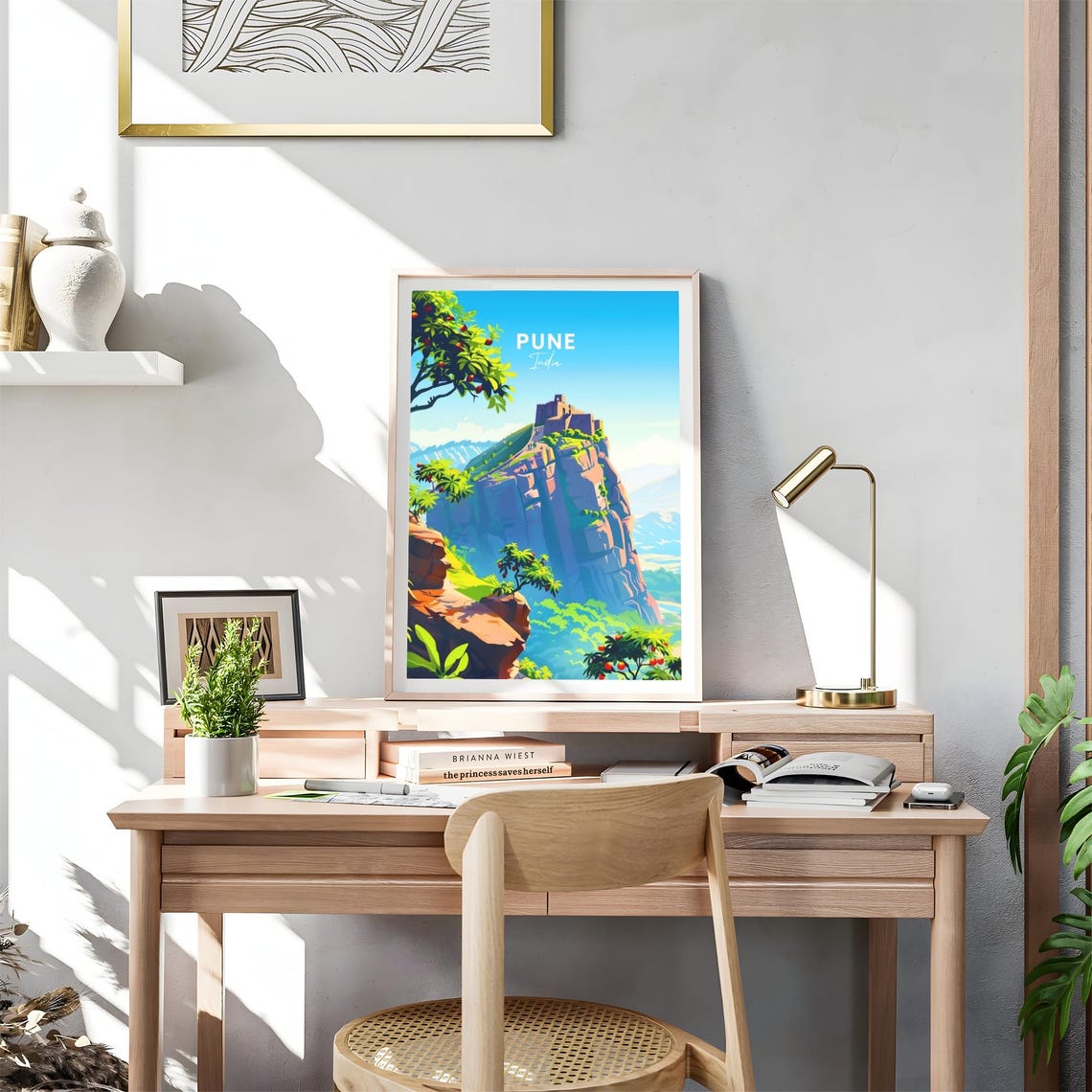 Pune Hilltop Fortress Cliffs Mango Trees India Travel Poster - Image 4