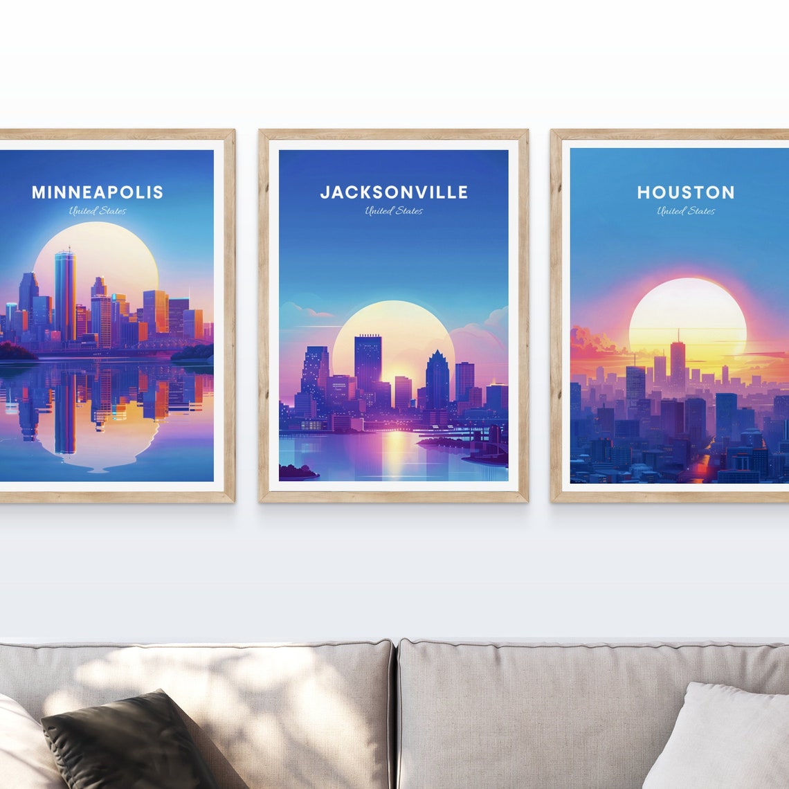 Jacksonville Florida Sunset Skyline over Water Travel Poster - Image 4