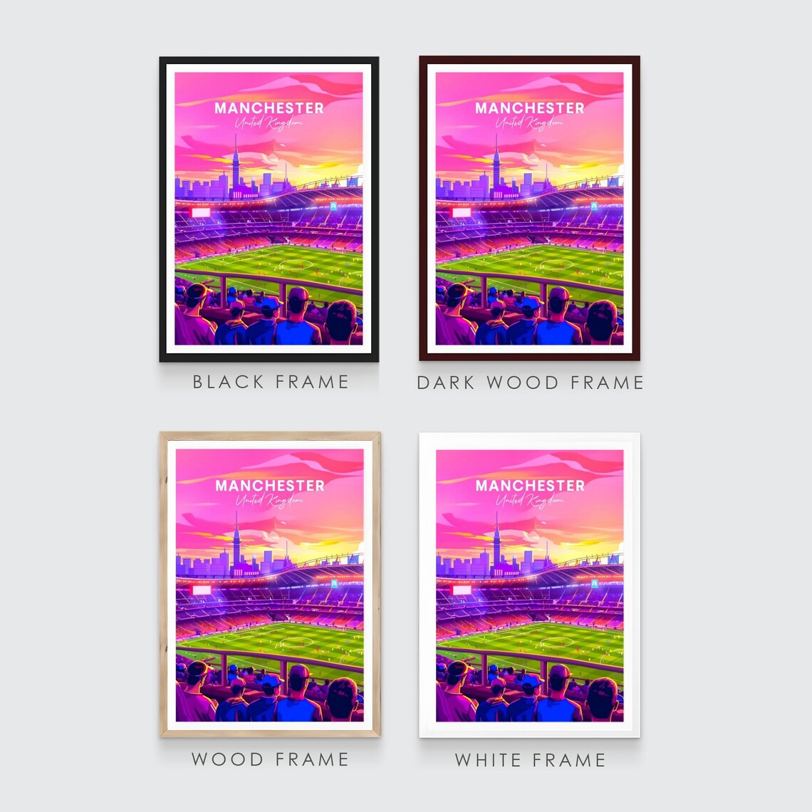 Manchester Football Stadium Sunset Crowd Pink Sky Travel Poster - Image 3