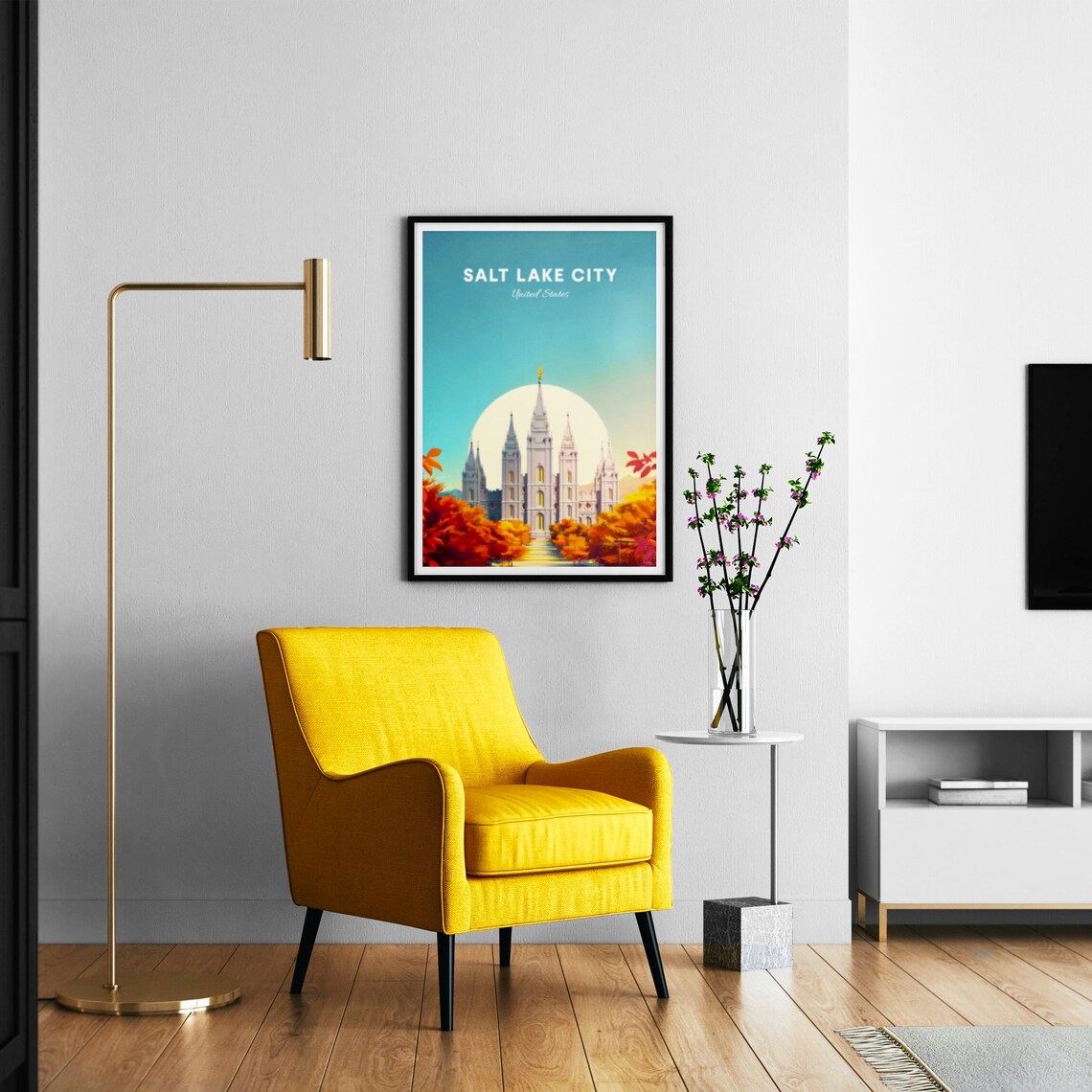 Salt Lake City Temple Autumn Colors Big Sun Travel Art Poster - Image 3