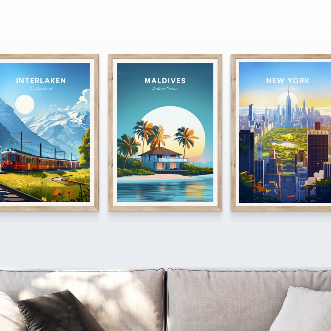 Maldives Indian Ocean Beach House Palms Sunset Villa Travel Poster - Image 4