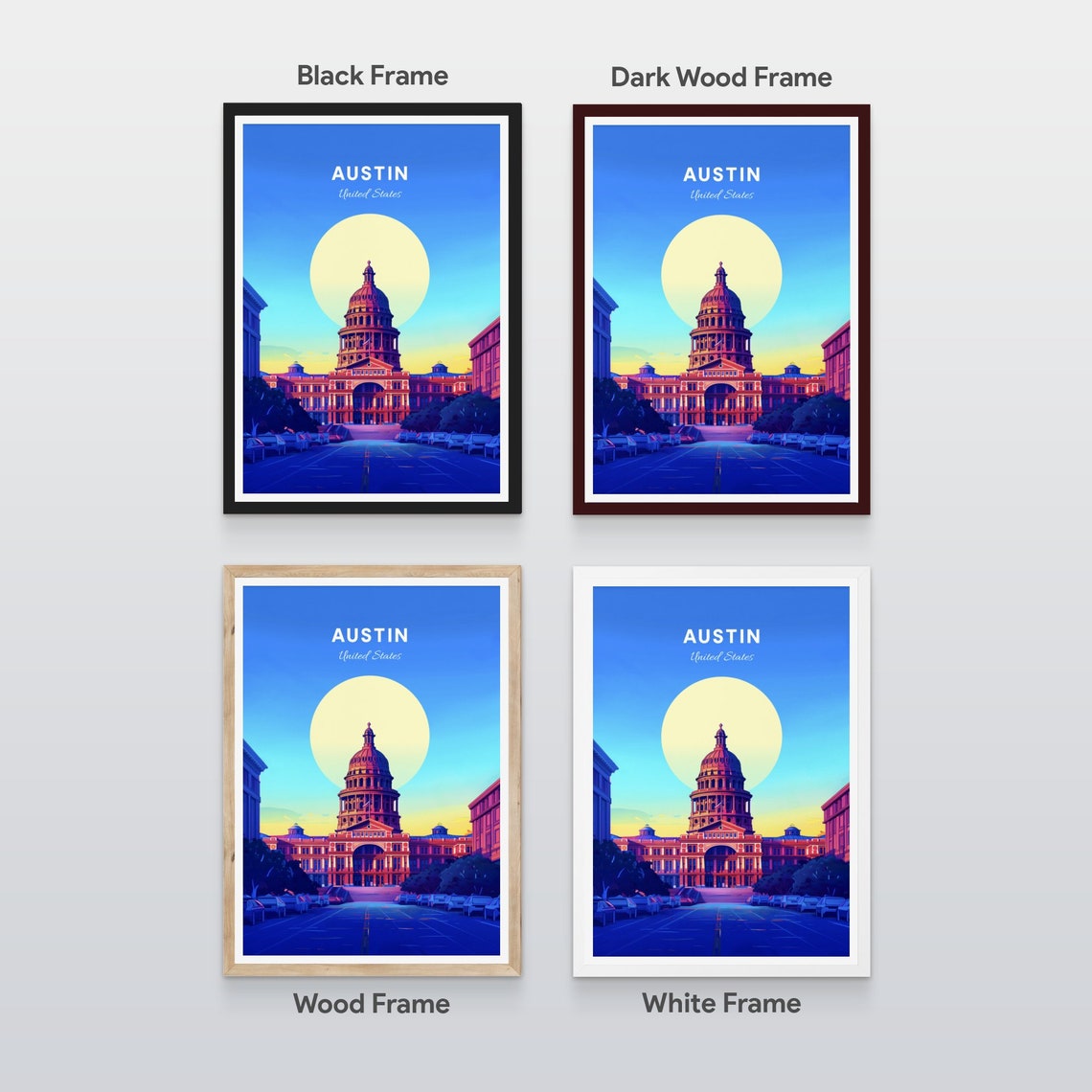 Austin Texas State Capitol Building Moonlit Night Travel Poster - Image 2