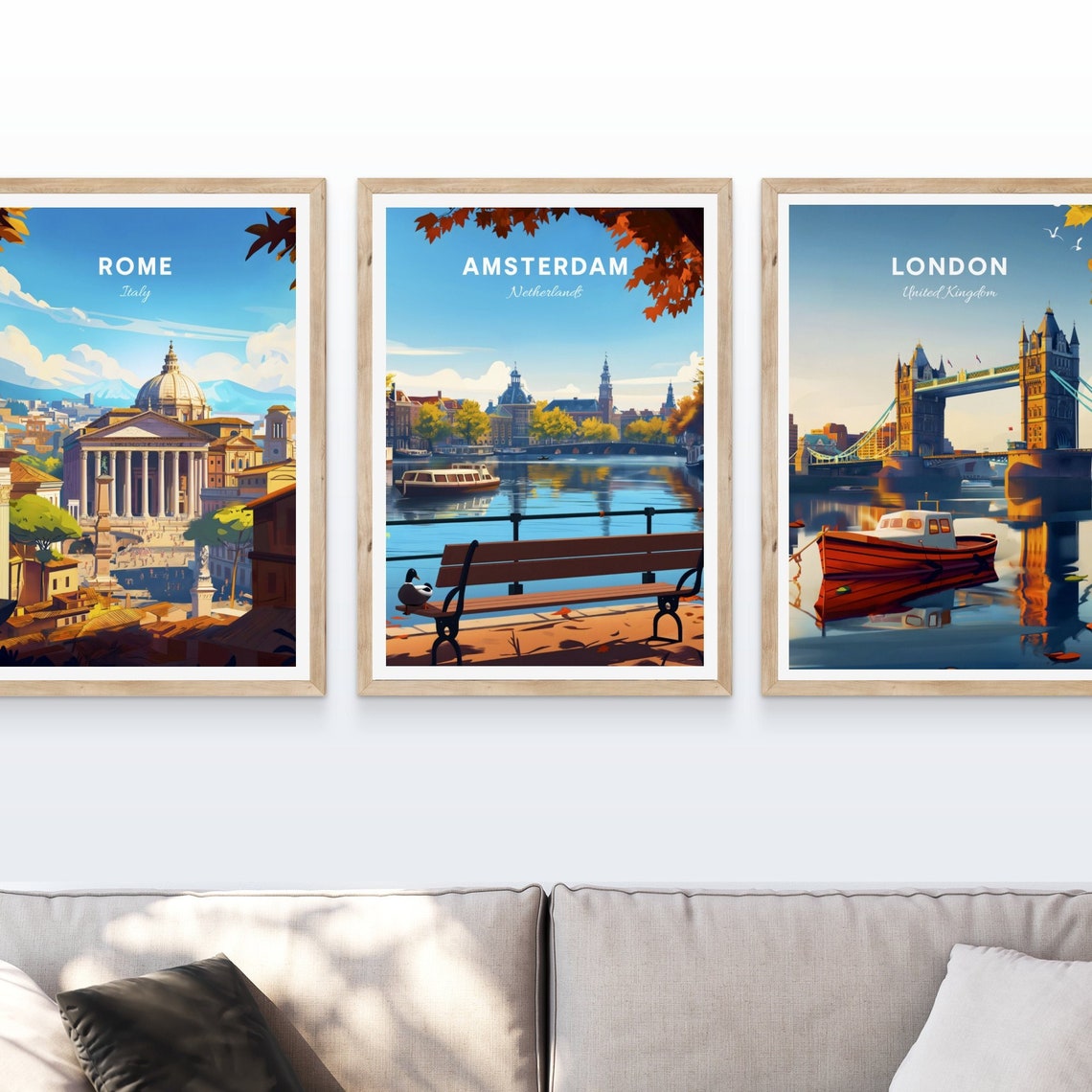 Amsterdam Netherlands Waterfront Bench Boats Skyline View Poster - Image 3
