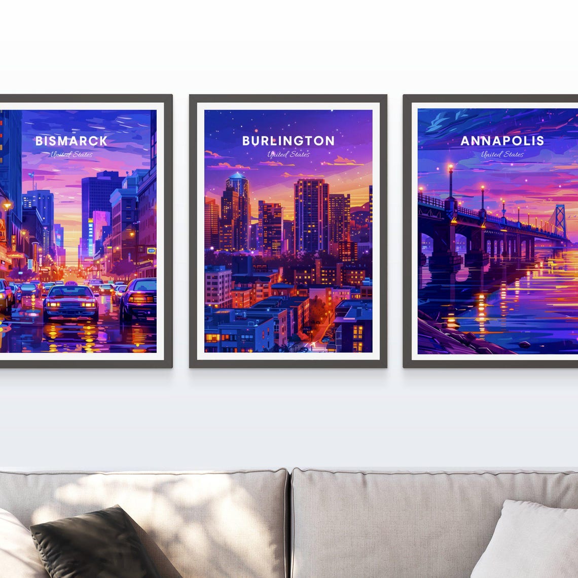 Burlington United States Night Skyline under Stars Travel Poster - Image 3