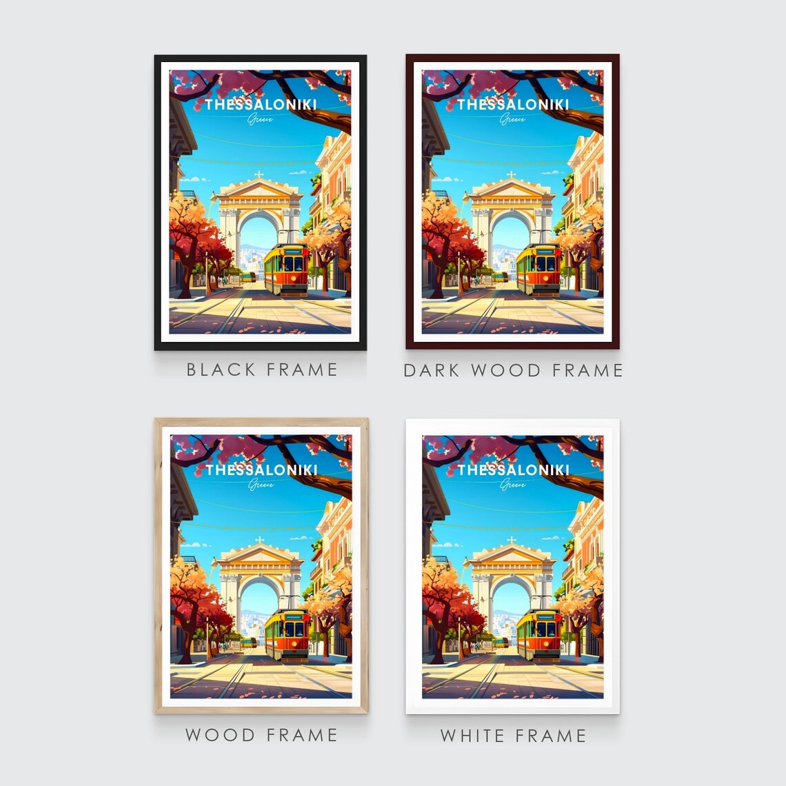 Thessaloniki Greece Triumphal Arch Tram Street View Art Poster - Image 3