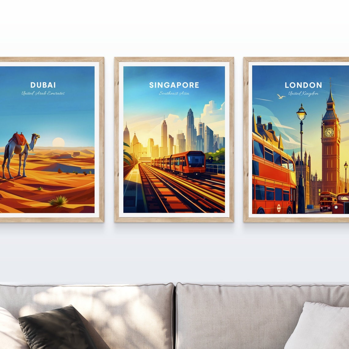 Singapore Elevated Train Sunrise City Skyline Vintage Travel Poster - Image 4
