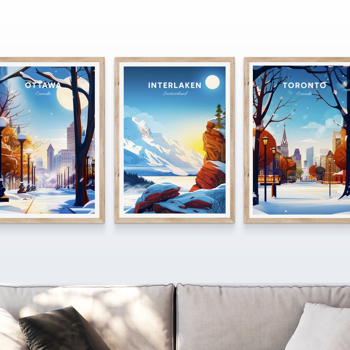Interlaken Switzerland Snowy Peak Red Rock Cliff Lake Poster - Image 4