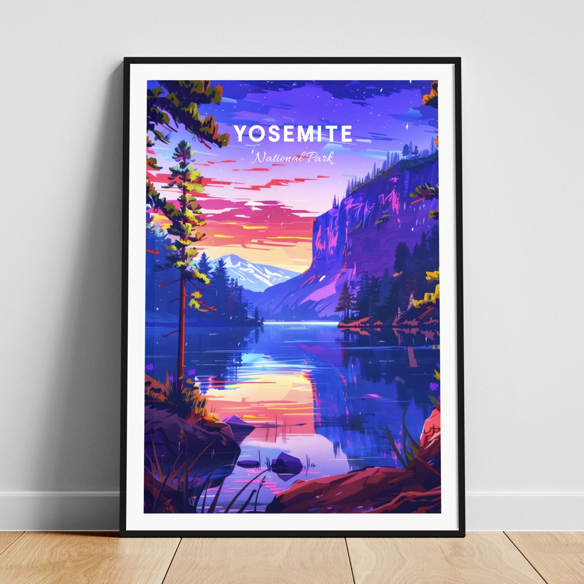 Yosemite National Park Twilight Lake Reflection Cliffs Travel Poster