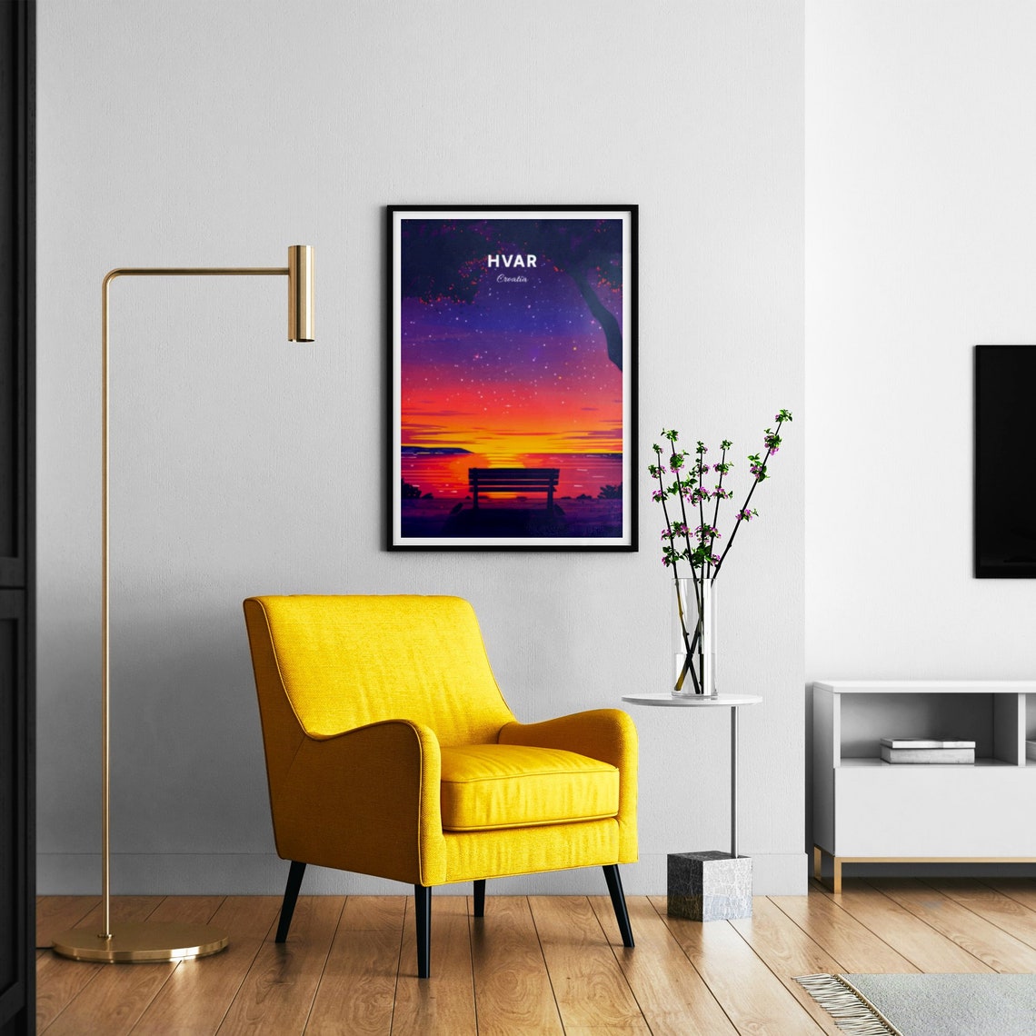 Hvar Croatia Sunset Bench Silhouette Starry Sky Sea Evening Poster - Image 3