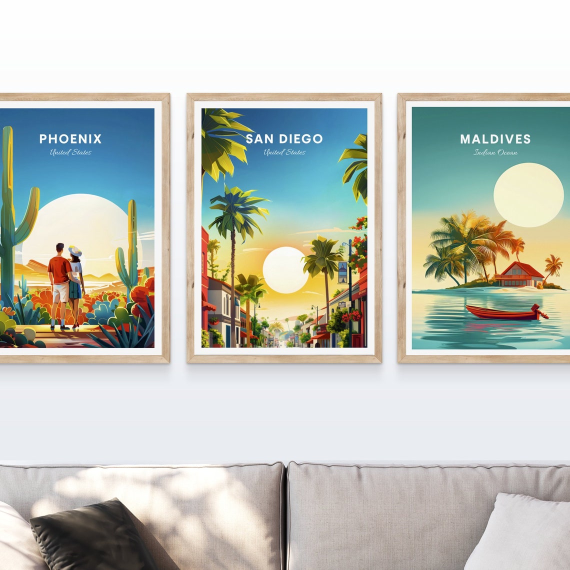 San Diego California Palm Lined Street Sunrise Travel Poster - Image 4