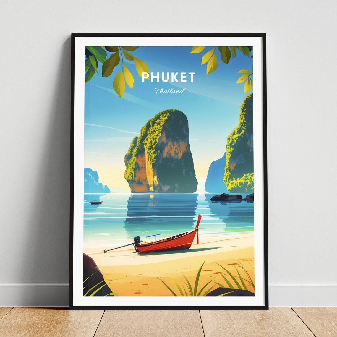 Phuket Thailand Red Longtail Boat Golden Beach Limestone Karst Poster