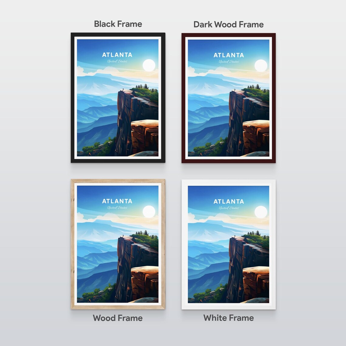 Atlanta Georgia Blue Mountain Cliff Overlook Ridge Retro Poster - Image 2