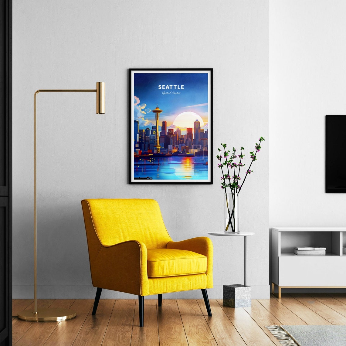 Seattle Washington Space Needle Skyline Sunset Cityscape Travel Poster - Image 3