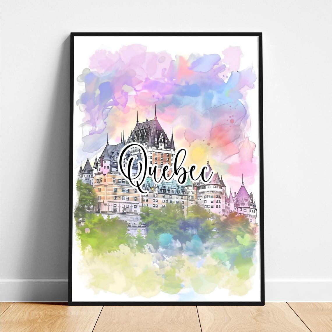 Quebec Canada Chateau Frontenac Watercolor Travel Skyline Poster