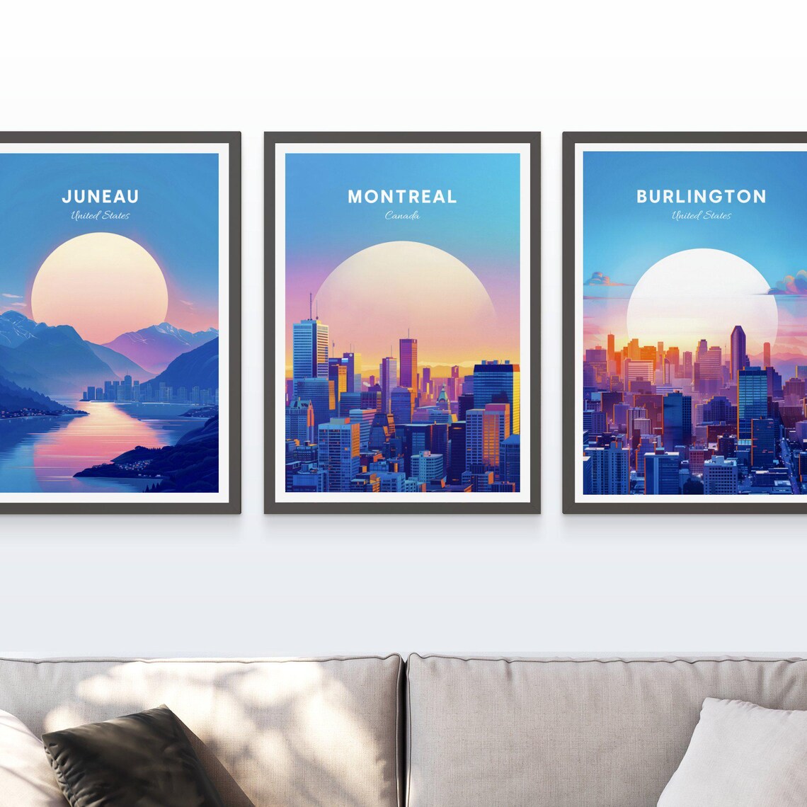 Montreal Canada City Skyline at Sunset with Giant Sun Poster - Image 3