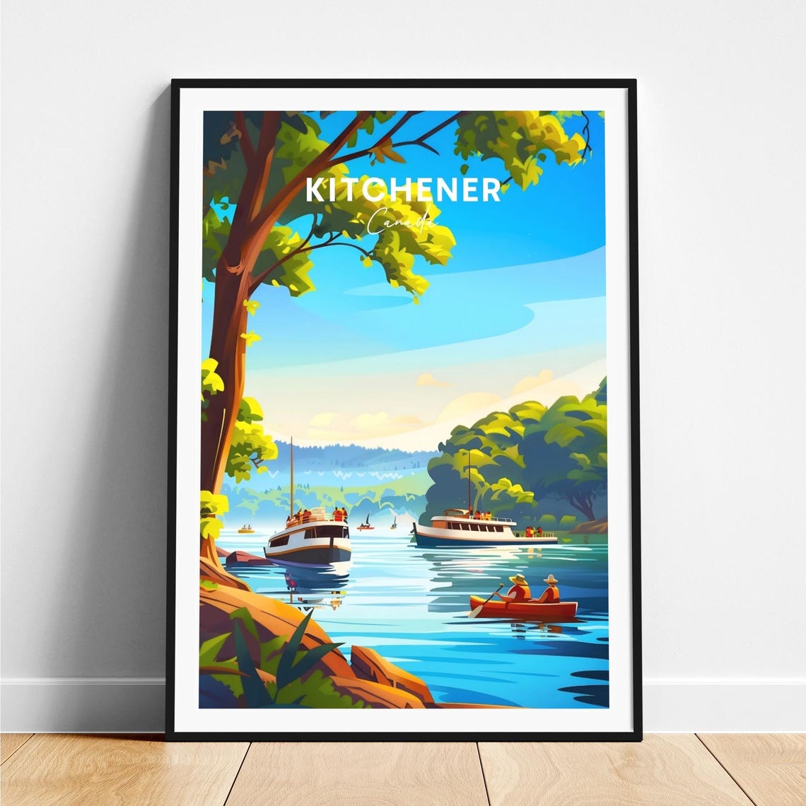 Kitchener Canada Lakeside with Boats and Canoe on the Water Poster