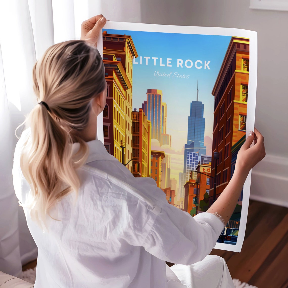 Little Rock Downtown Street with Traffic and Brick Buildings Poster - Image 3