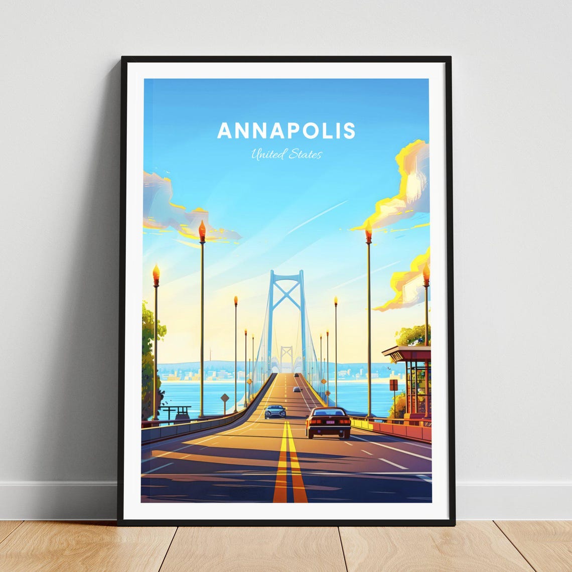 Annapolis Long Bay Bridge Sunset Drive Over Water Travel Poster