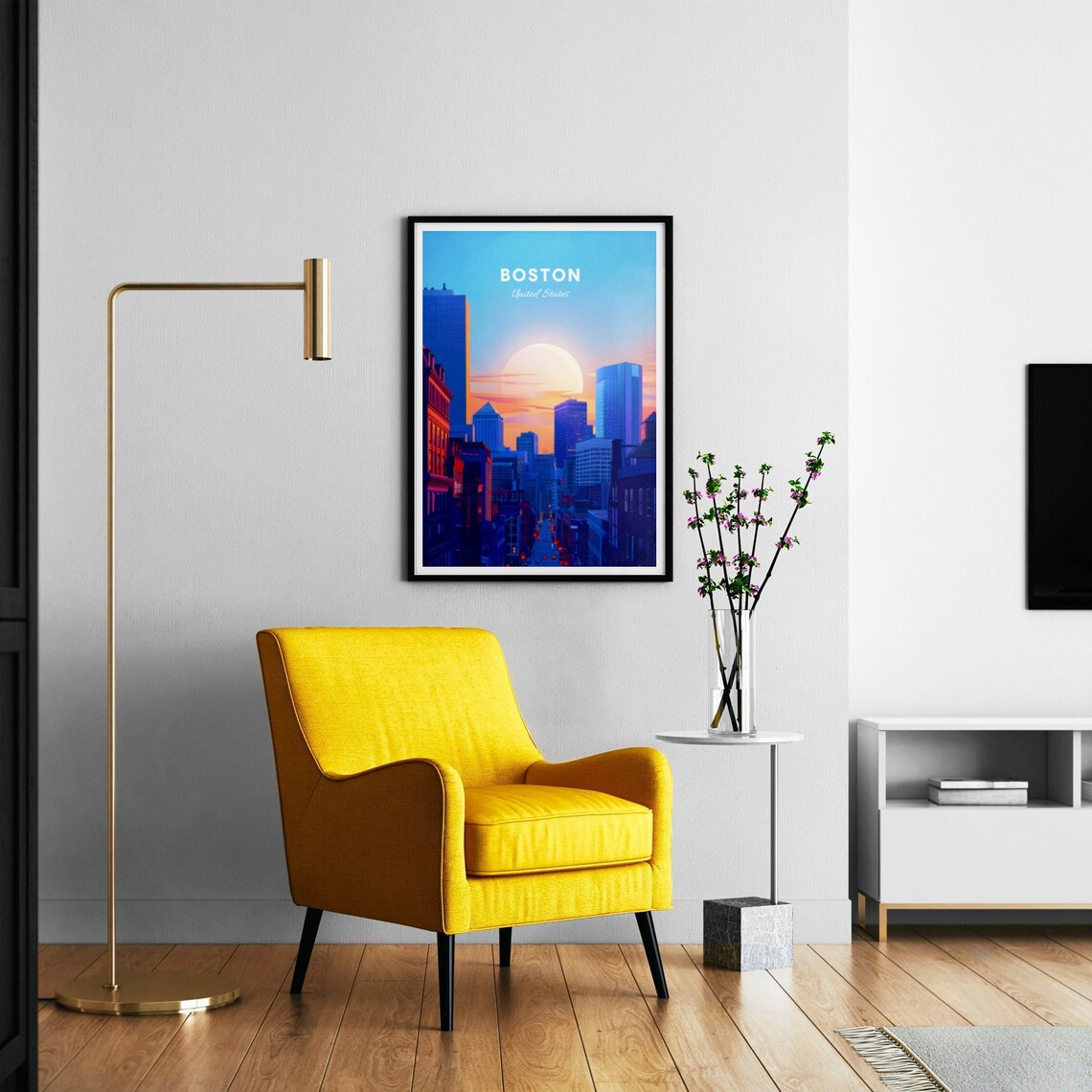 Boston Massachusetts Street View Moon Rising City Travel Art Poster - Image 3