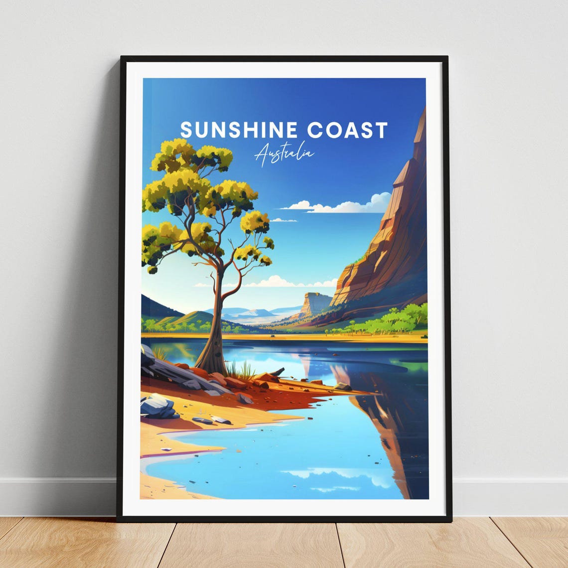 Sunshine Coast Australia Calm Blue Lagoon Cliffs Nature Poster
