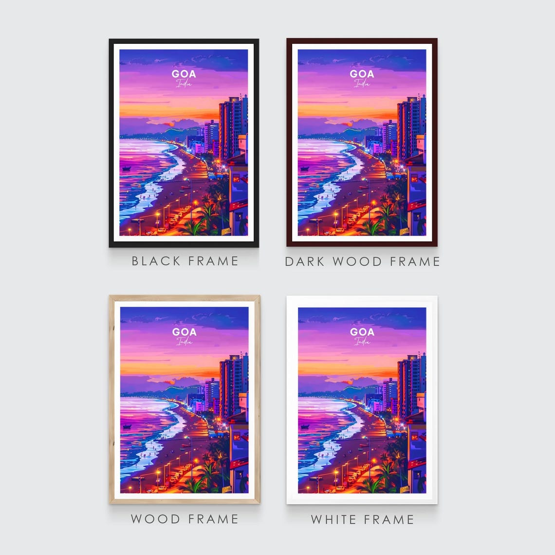 Goa India Coastal City Night Purple Sunset Beach Lights Travel Poster - Image 3