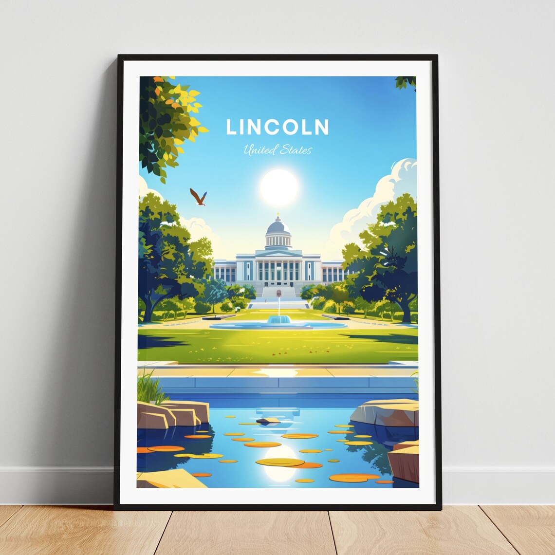 Lincoln United States Capitol Dome Daytime Fountain Lily Pond Poster