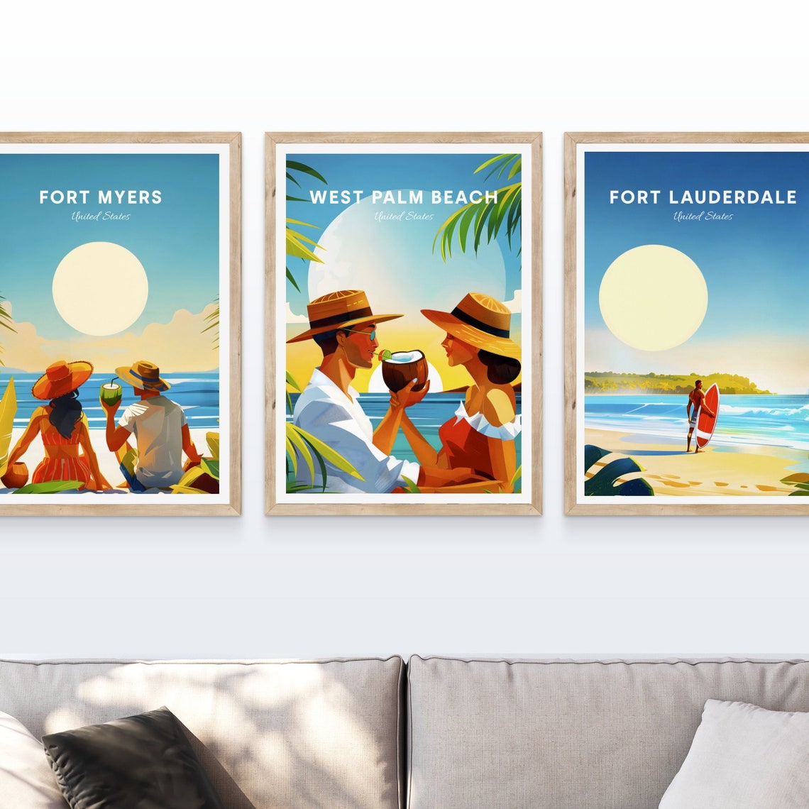 West Palm Beach Florida Couple Coconut Sunset Beach Travel Poster - Image 4