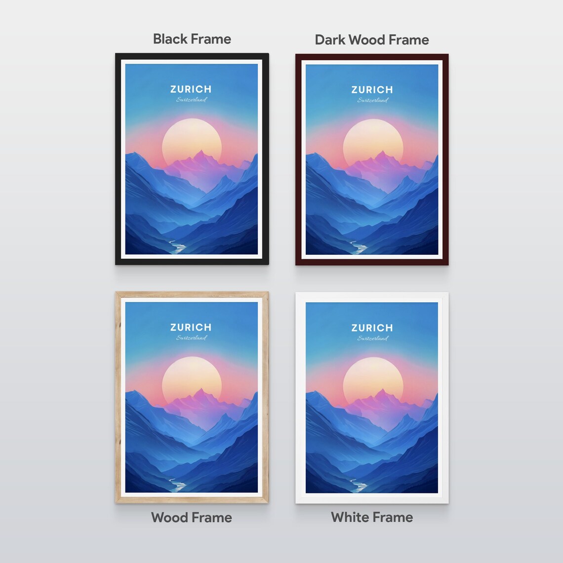 Zurich Switzerland Pastel Sunset Mountain Valley River Poster - Image 2